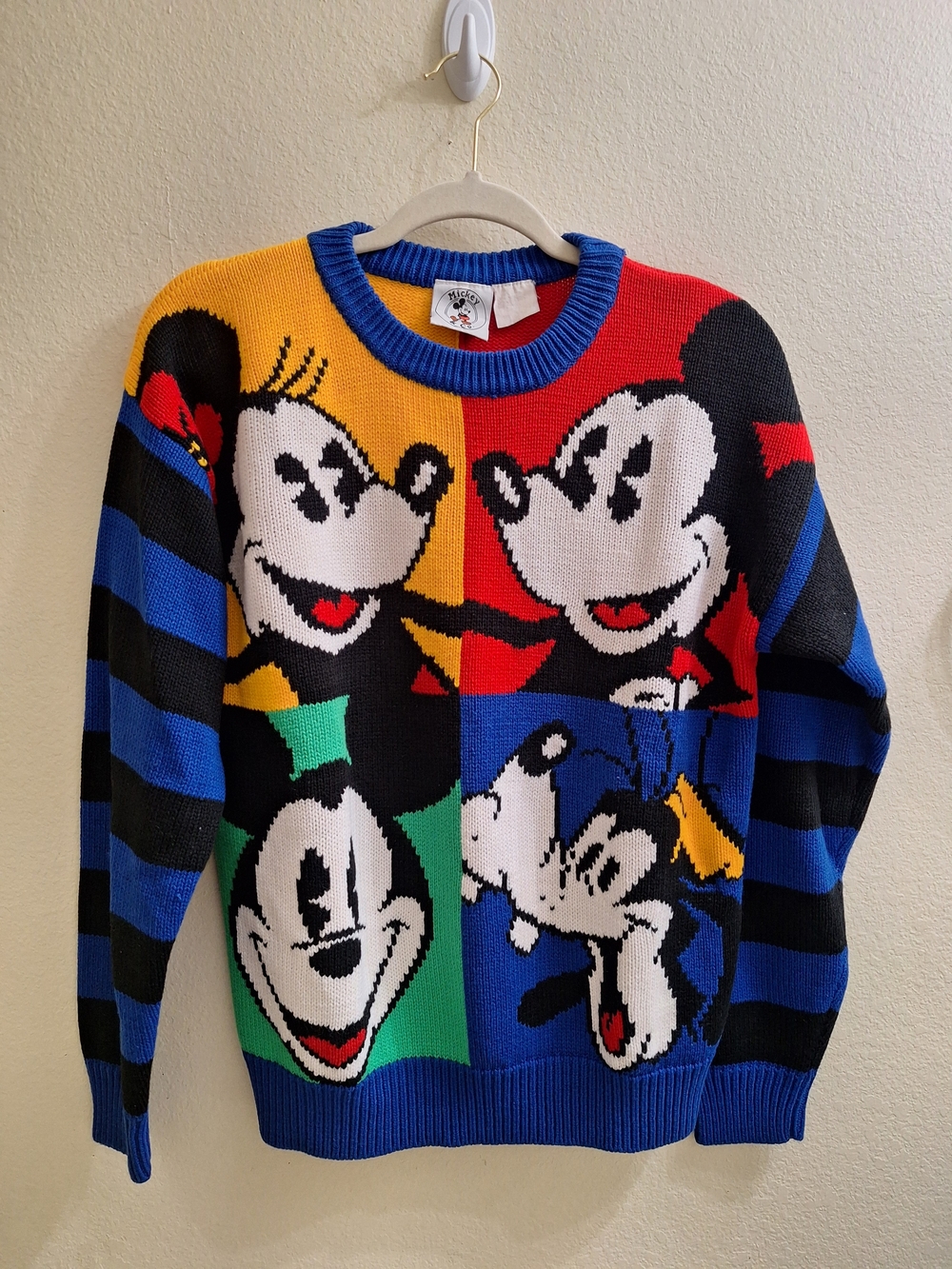 Vintage Rare Mickey Mouse Disney Colorblock Knit Sweater, Medium